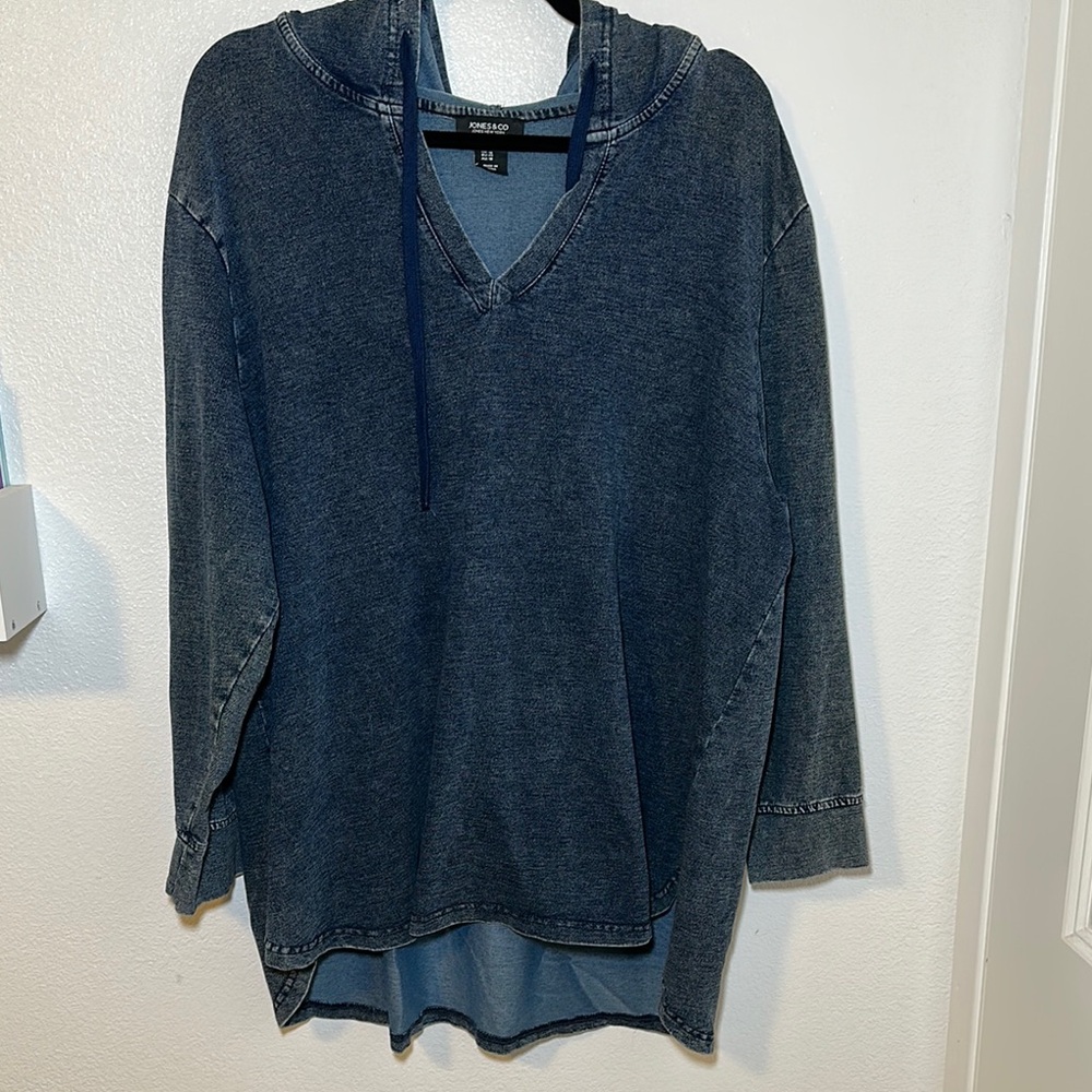 Light Weight Blue Denim Hoodie Stretchy Material